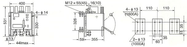 DW15-1000~1500A外型尺寸及安裝尺寸