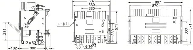 DW15-2500A與DW15-4000A的外型尺寸及安裝尺寸