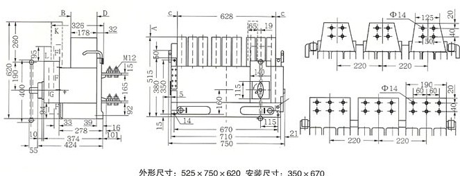 DW17-2000/2500/2505固定式断路器的水平接线