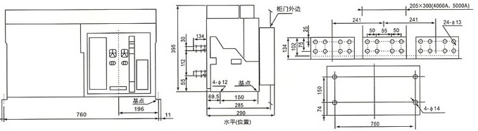 (SRW45-5000) 固定式断路器安装尺寸及外形尺寸