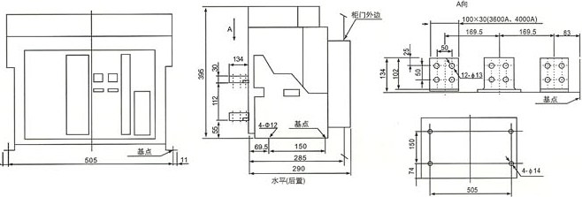 (SRW45-4000) 固定式断路器安装尺寸及外形尺寸