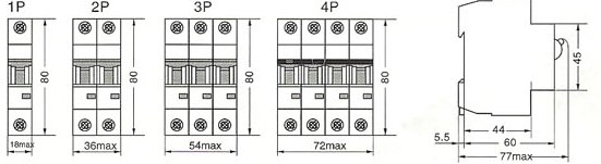 SRM18-63系列高分断小型断路器的外型尺寸