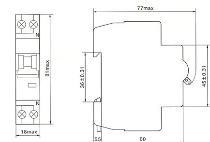 SRM18-40/1N系列小型断路器的外型及安装尺寸