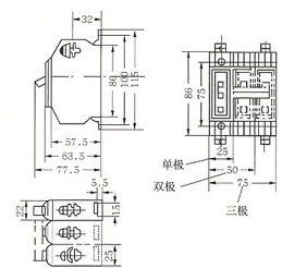 DZ12-60塑料外壳式断路器的外型及安装尺寸