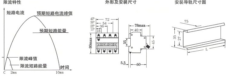 DZ47-63高分断小型断路器的外型及安装尺寸