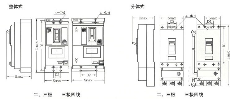 SRM10LE系列漏电断路器的安装示意图