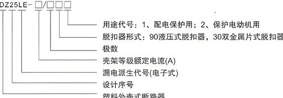 DZ25LE系列漏电断路器的型号及含义