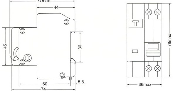 DZ47LE系列漏电断路器的外型及安装尺寸