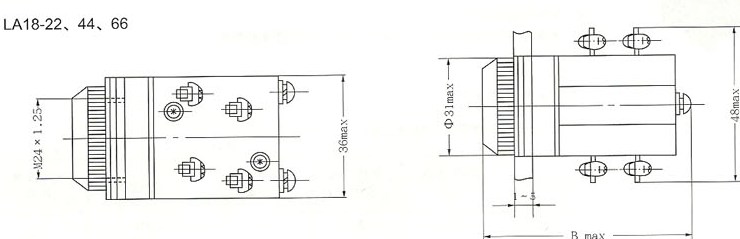 LA18系列按钮开关的外形及安装尺寸（LA18-22.LA18-44系列）