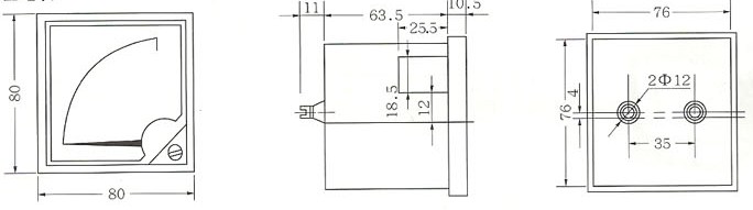 6L2、6C2型电表的外形尺寸和接线图