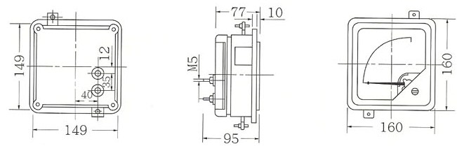 1T1、1C2型电表的外形尺寸和接线图
