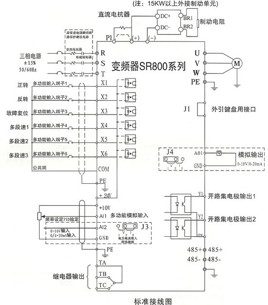 SR800(YT800)系列电流矢量型变频器的接线图