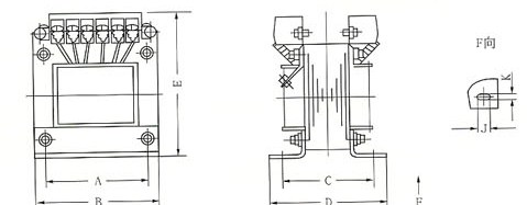 JBK系列机床控制变压器的外型示意图