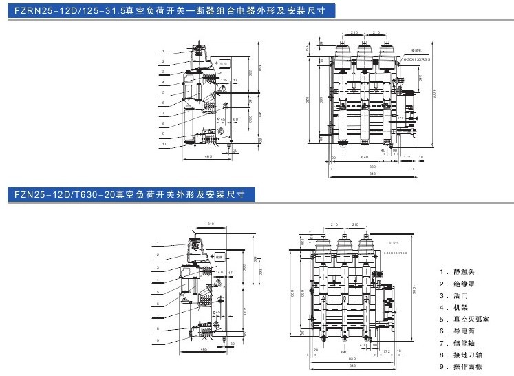 FZN25-12(FZRN25-12)负荷开关的外形及安装尺寸