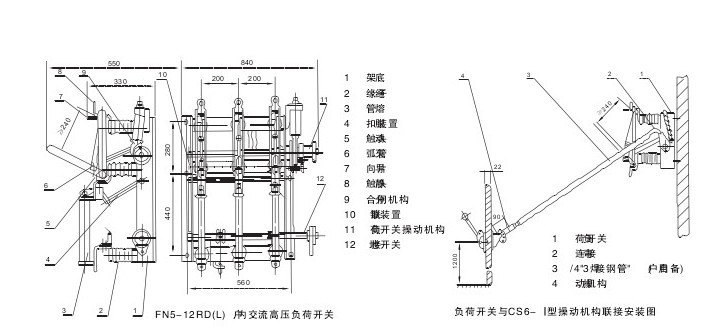 FN5-12户内高压负荷开关的外形及安装尺寸