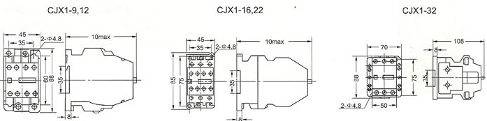 CJX1-9,12 CJX1-16\22 CJX1-32的外型及安装尺寸