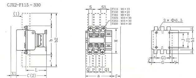 CJX2-F系列交流接触器的外型及安装尺寸