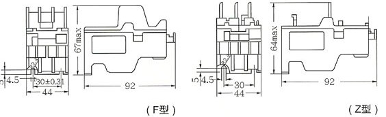 JRS1-12、25、32热继电器外型与安装尺寸