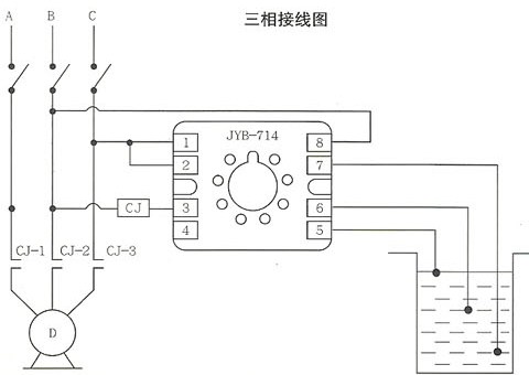 JYB晶体管液位继电器的三相接线图