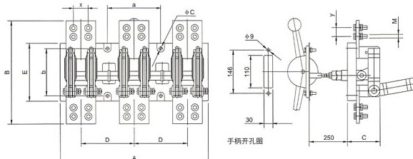 HD、HS开启式大电流刀开关-外型与安装尺寸