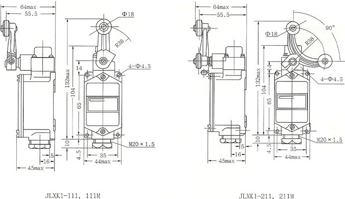 JLXK1系列行程开关的外型尺寸与安装尺寸