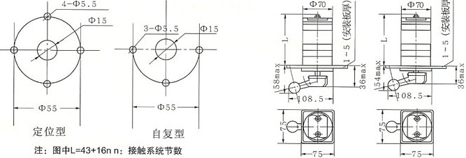 LW5-16万能转换开关-外型及安装尺寸